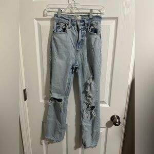 Abercrombie & Fitch Light Blue Ripped Straight Leg Jeans